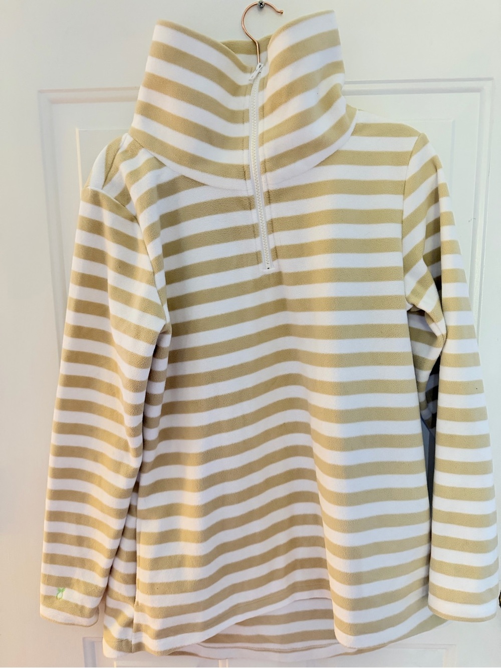 Dudley Stephens Cream and Tan Striped Half-Zip Sweater
